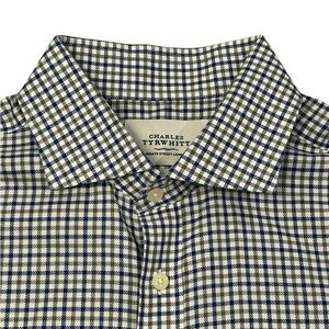 Charles Tyrwhitt Men's Navy Gray Non Iron Slim Fit Check Dress Shirt 17.5/35
